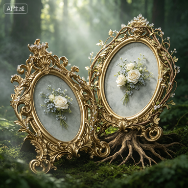Resin Art Wedding Gift - Porta-Retrato Oval Retrô Dourado de Resina